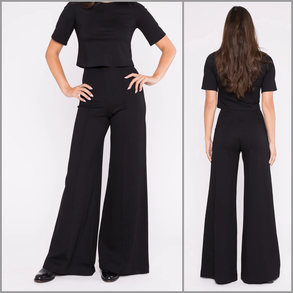 RIPLEY RADER Black Ponte Knit Long Wide Leg Pants Size 3 (M)